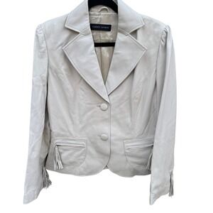 Terry Lewis Womens Cream Genuine Leather Blazer Tassel Zip Pockets NWT Size S